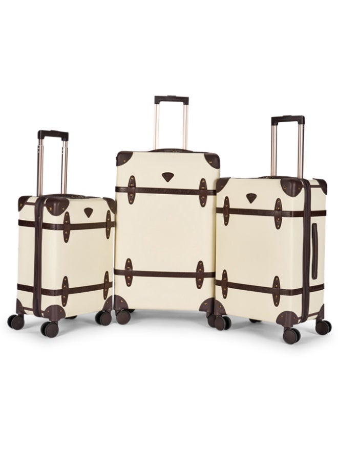 LIMRA Travel Bags Classic Leather Luggage 4 Pcs Set Beige/Dark Brown 28''-24''-20'''-14'''Inches - Image 2